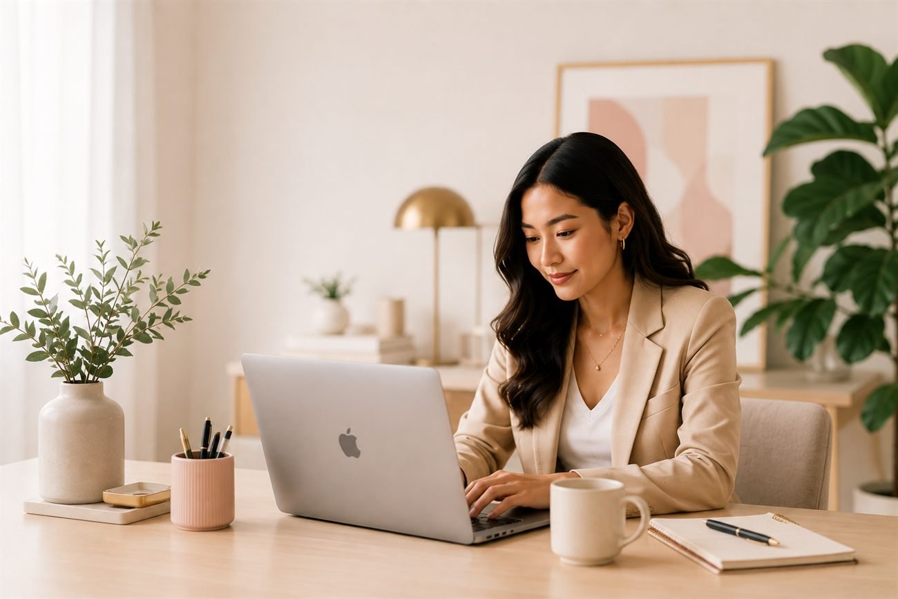 A VIA VA Team assistant working at a laptop